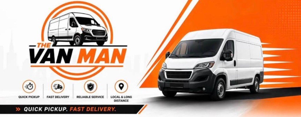 A Van Man delivery van in motion with orange speed streaks